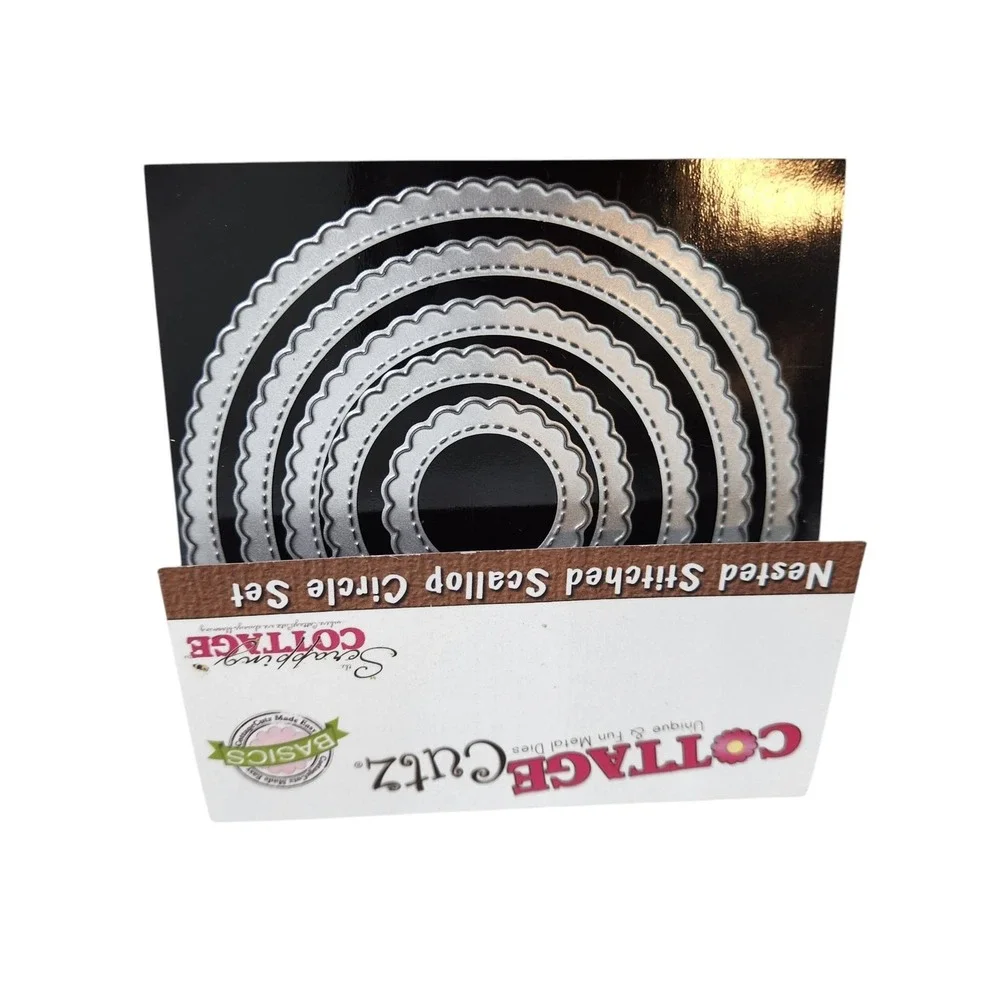 Cottage Cutz Nested Stitched Scallop Circle Set 5 Metal Cutting Dies Cardmaking